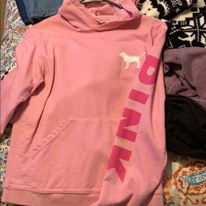Pink hooded long sleeve shirt